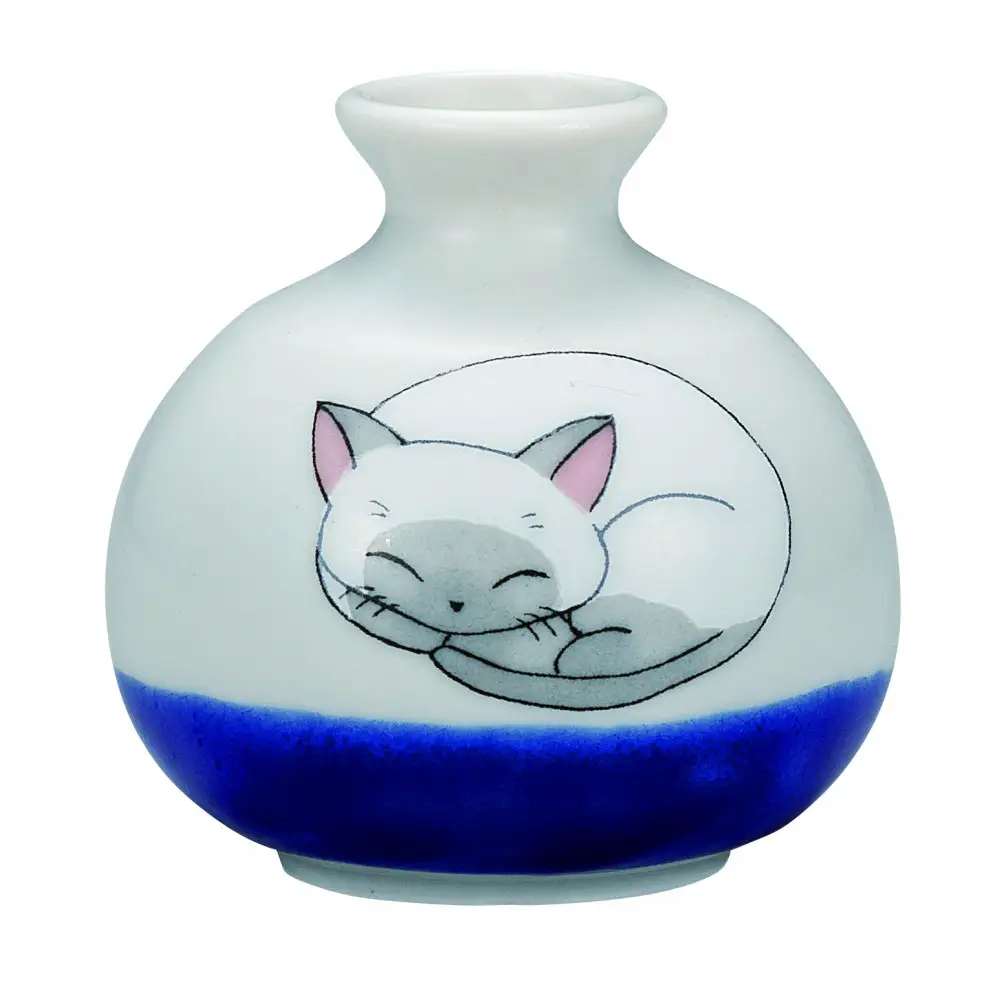 九谷焼　1.8号小つぼ花生　眠り猫　しろ