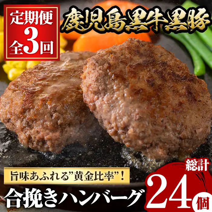 ＜定期便・全3回(連続)＞鹿児島黒牛黒豚ハンバーグ(8個・計1.04kg×3回) 国産 九州産 鹿児島県産 お肉 ぶた ブタ 豚肉 牛肉 ミンチ パック 小分け 冷凍 冷凍ハンバーグ 定期便 頒布会 毎月 おかず 惣菜 調理 お弁当【さつま屋産業】_y445-B