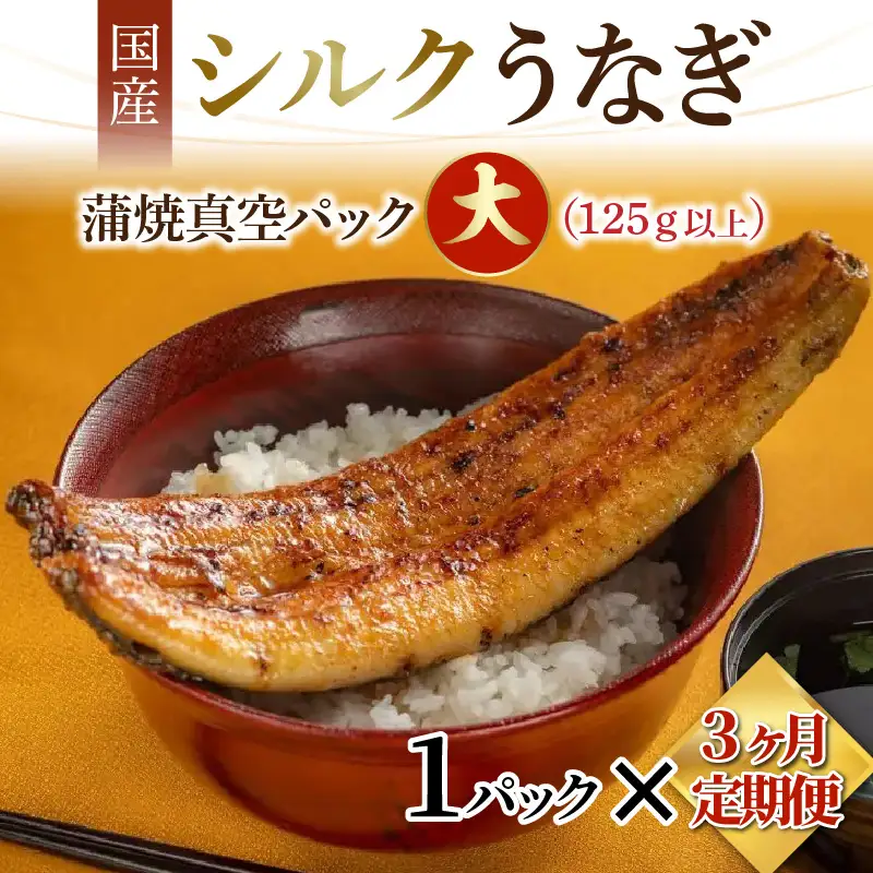 【やなのうなぎ 観光荘】【3ヶ月連続お届け】シルクうなぎ蒲焼真空パック 大（125ｇ以上）×１パック  合計375ｇ以上 3パック