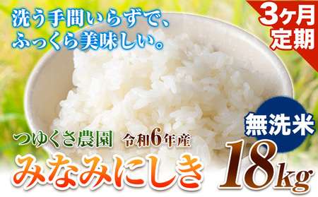【3ヶ月定期便】新米 令和6年産 みなみにしき 無洗米 18kg 熊本県 荒尾市産 米 無洗米 定期 つゆくさ農園 《お申込み月の翌月から出荷開始》 美味しい米 お米 熊本県産米 くまもと米 st-p