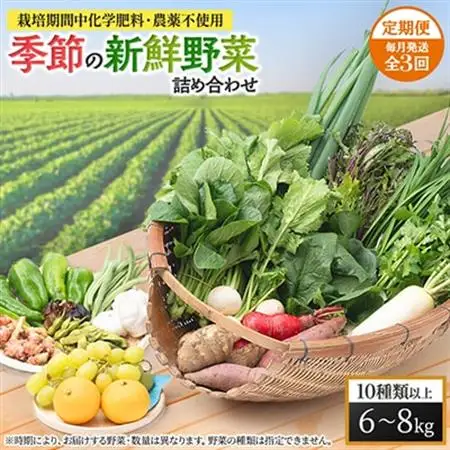 【毎月定期便】【栽培期間中化学肥料・農薬不使用】季節の新鮮野菜の詰め合わせ 全3回【配送不可地域：離島】【4011402】