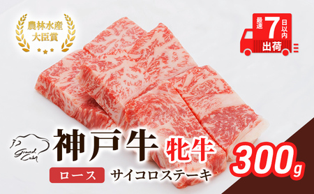【最短7日以内発送】 神戸ビーフ 神戸牛 牝 ロース サイコロステーキ 300g 川岸畜産 ステーキ 焼肉 冷凍 肉 牛肉 すぐ届く お肉 和牛 食材 グルメ ブランド牛 日本産 国産 夕飯 晩御飯 夜ごはん