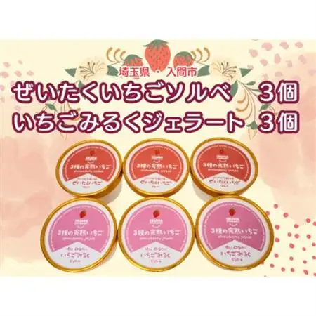 入間市産3種の完熟いちごの「プレミアムいちごアイス」(いちごソルベ3個・いちごみるくジェラート3個)【配送不可地域：離島】【1442562】