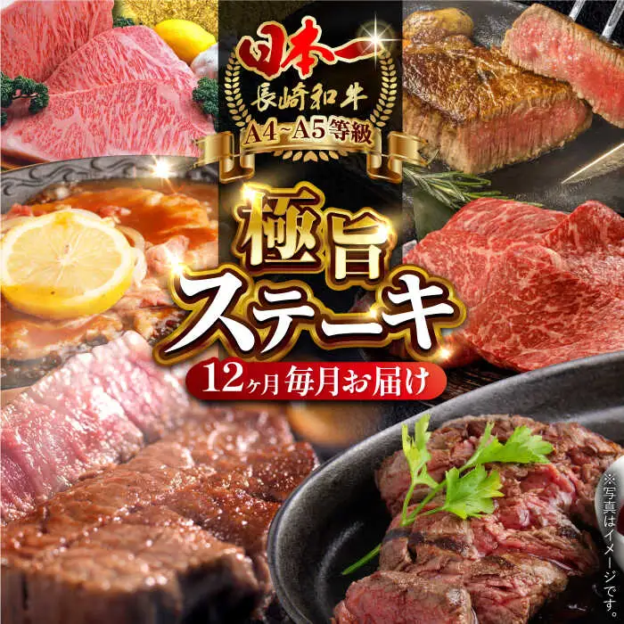 【全12回定期便】 長崎和牛 ステーキ極旨コース 総計23.4kg / モモ リブロース イチボ サーロイン ランプ ヒレ レモンステーキ / 肉 牛肉 焼肉 / 波佐見町 / 野中精肉店 [VF84]