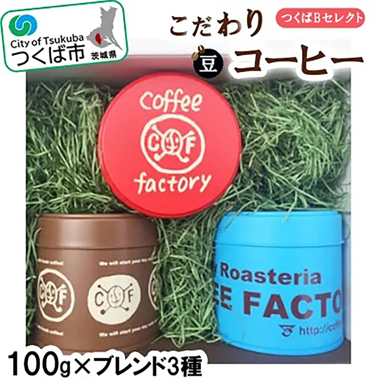 コーヒー 100g×ブレンド3種(豆) キャニスター缶入りコーヒーつくばBセレクト