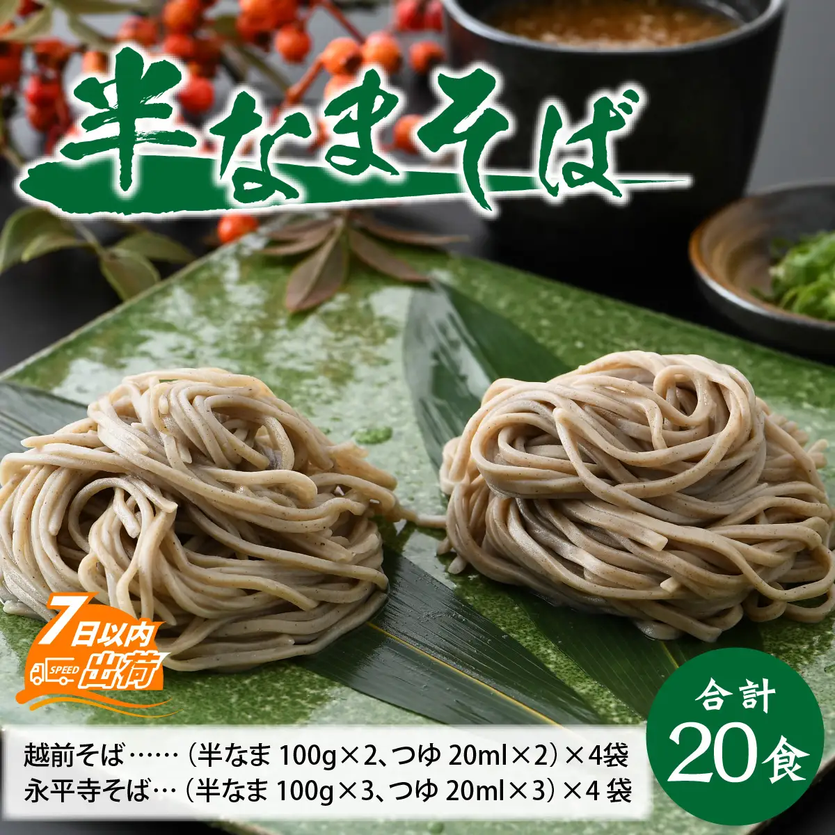 ヤマサ製麺 半生そば 20食（越前そば8食+永平寺そば12食） [A-120010] 