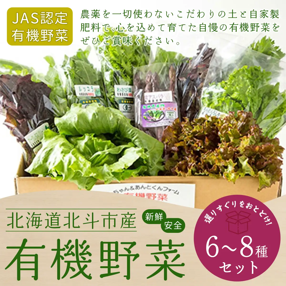 【JAS認定有機野菜】北斗市産 有機野菜6～8種類野菜セット 紙箱入(季節で種類が変わります) HOKB020