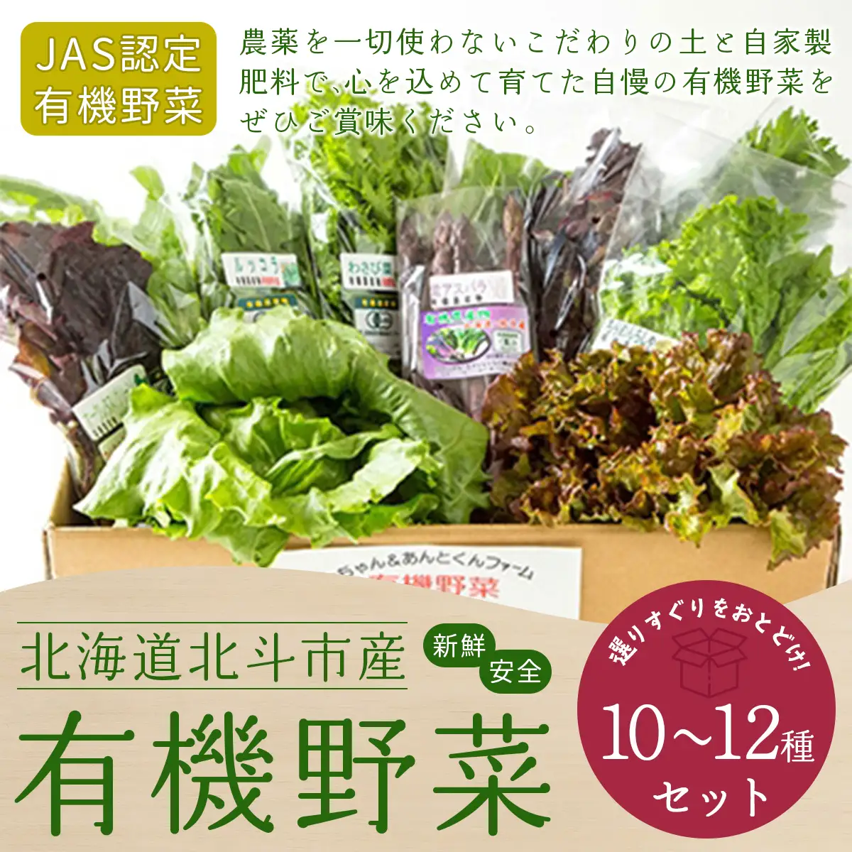 【JAS認定有機野菜】北斗市産 有機野菜10～12種類野菜セット 紙箱入(季節で種類が変わります) HOKB021