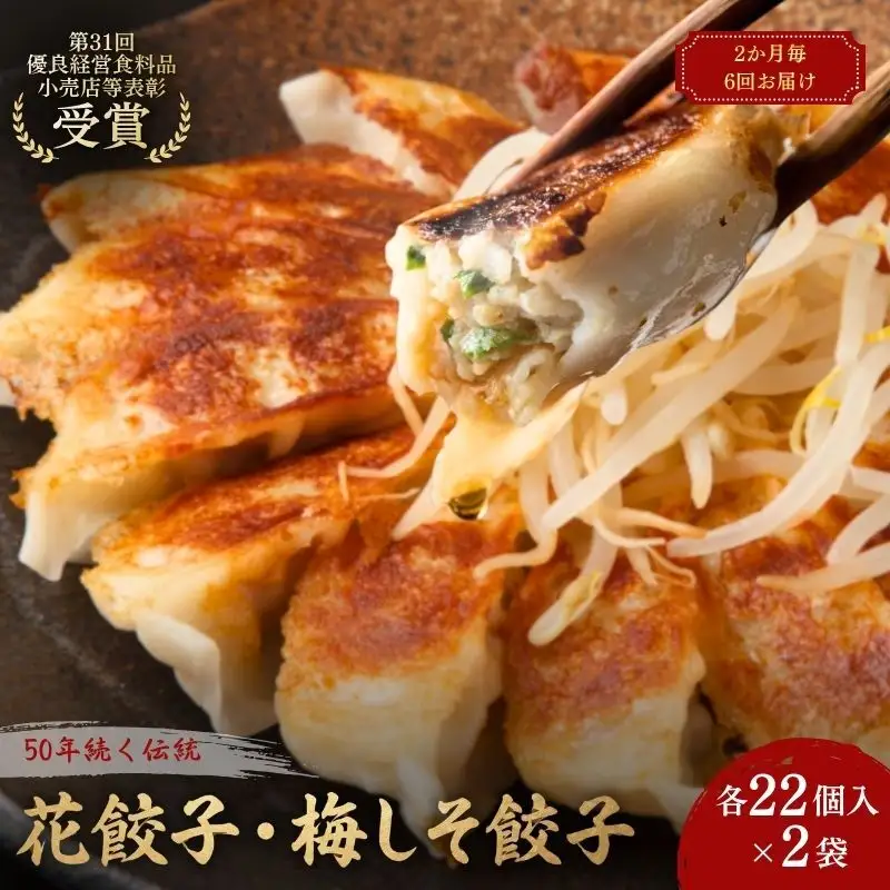 花餃子(22個入×2袋)と梅しそ餃子(22個入×2袋)のセット 2ヶ月毎6回お届け 惣菜 冷凍餃子 中華 夕飯 夜ごはん おかず 食べ比べ おつまみ ビールのおつまみ 