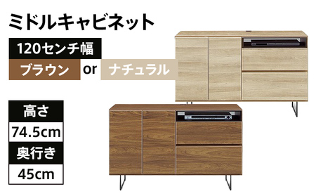 【色味：ブラウン】120センチ幅ミドルキャビネット 完成品 ブラウン 北欧風モダンキャビネット CI020BR