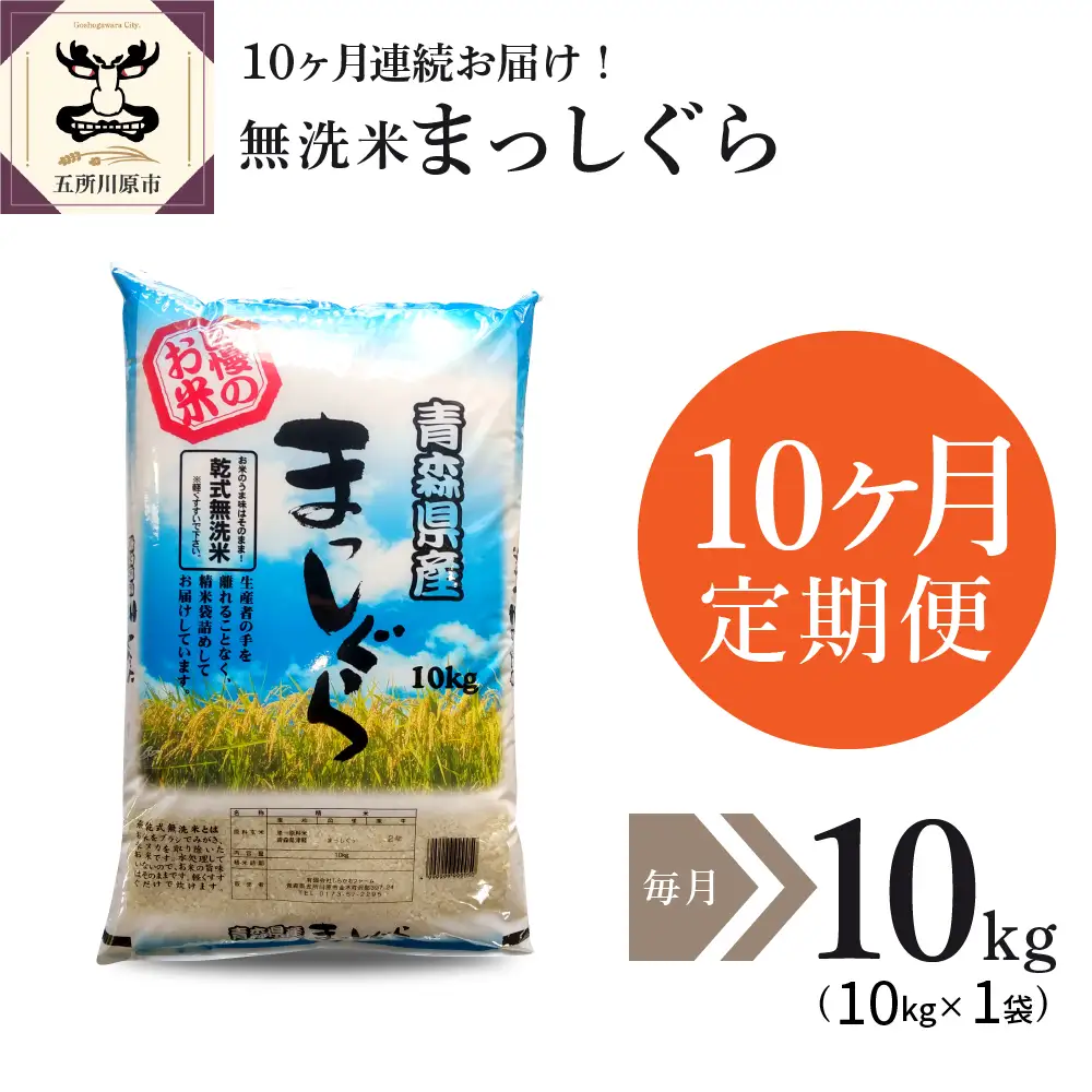 【定期便 10ヶ月】 無洗米 10㎏ 青森県産 まっしぐら （精米）