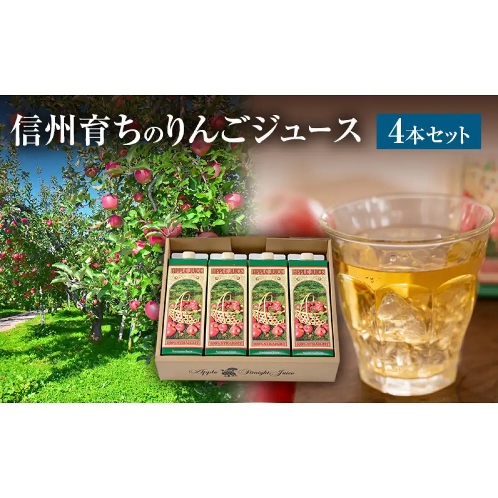 成増農園 信州育ちのりんごストレートジュース1000ml×4本 |りんご