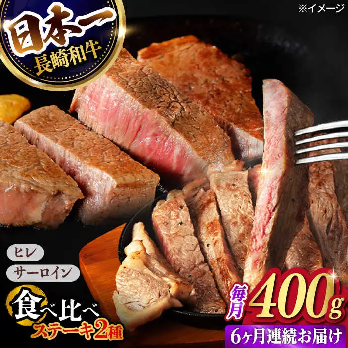 【6回定期便】ヒレ・サーロイン ステーキ2種食べ比べセット 長崎和牛 （400g/回） 【肉のマルシン】 [FG44]
