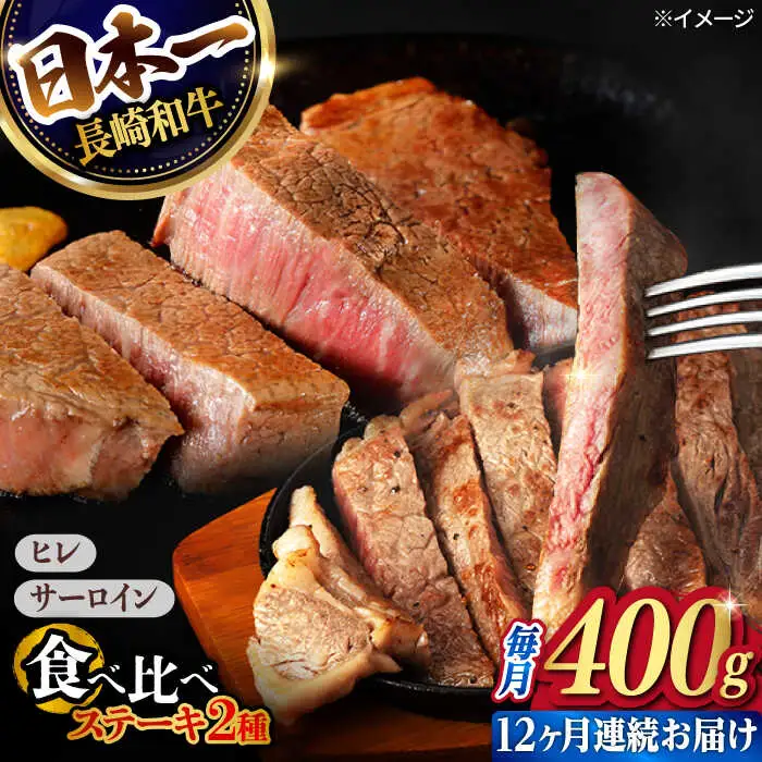 【12回定期便】ヒレ・サーロイン ステーキ2種食べ比べセット 長崎和牛 （400g/回） 【肉のマルシン】 [FG45]