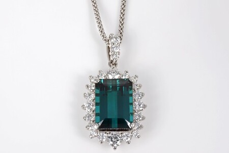 【一点もの】グリーントルマリン（6.114ct）ダイヤモンドプラチナペンダント　R78　K05134-H