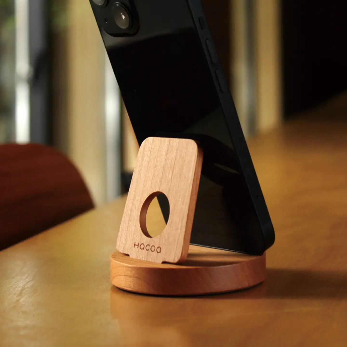 【Hacoa】汎用性高い木製スマートフォンスタンド チェリー「Smartphone Stand」 スマホスタンド 卓上