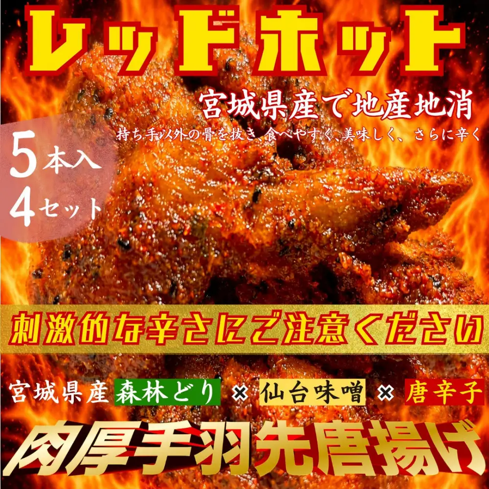 レッドホット特製手羽先唐揚げ【たけてば】瞬間急速冷凍仕上げ(5本入×4セット）【 惣菜 冷凍 冷凍から揚げ つまみ お酒のあて おかず お弁当 レンジ調理 温めるだけ 簡単調理 時短 ギフト お歳暮 贈答品 】