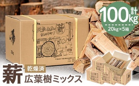 ＜数量・期間限定＞ 香川県まんのう町産 薪セット「広葉樹ミックス」(約20kg×5箱・計100kg) 国産 くぬぎ こなら 乾燥 焚火 アウトドア キャンプ 【man026】【香川西部森林組合】