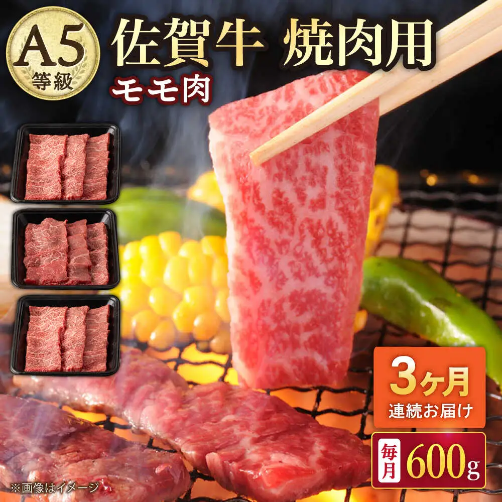 【3回定期便】A5等級 佐賀牛 焼肉用 モモ 600g /ナチュラルフーズ [UBH071] 佐賀牛 焼肉