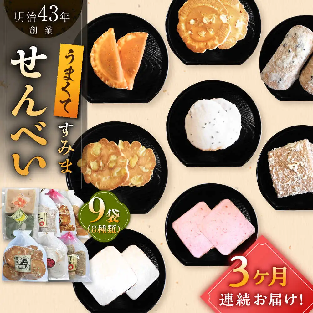 【3回定期便】せんべい バラエティ詰合せ 8種 計9袋 /恵比須堂 [UBQ002] 煎餅