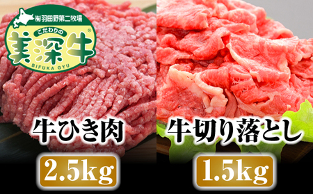 牛肉セット 美深牛ひき肉切り落とし 北海道産 牛肉セット【ひき肉2.5kg切り落とし1.5kg】