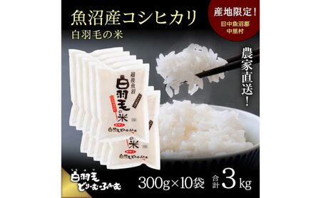 【通年受付】≪令和8年産≫ 農家直送！魚沼産コシヒカリ「白羽毛の米」精米 (300g×10袋) 3kg お米 白米 ご飯