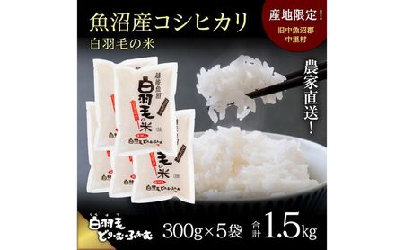 【通年受付】≪令和8年産≫ 農家直送！魚沼産コシヒカリ「白羽毛の米」精米 (300g×5袋) 1.5kg お米 白米 ご飯