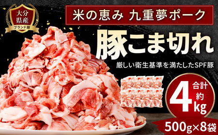 027-1056 【数量限定】大分県産 ブランド豚「米の恵み 九重夢ポーク」こま切れ 約4kg（500g×8袋）真空パック