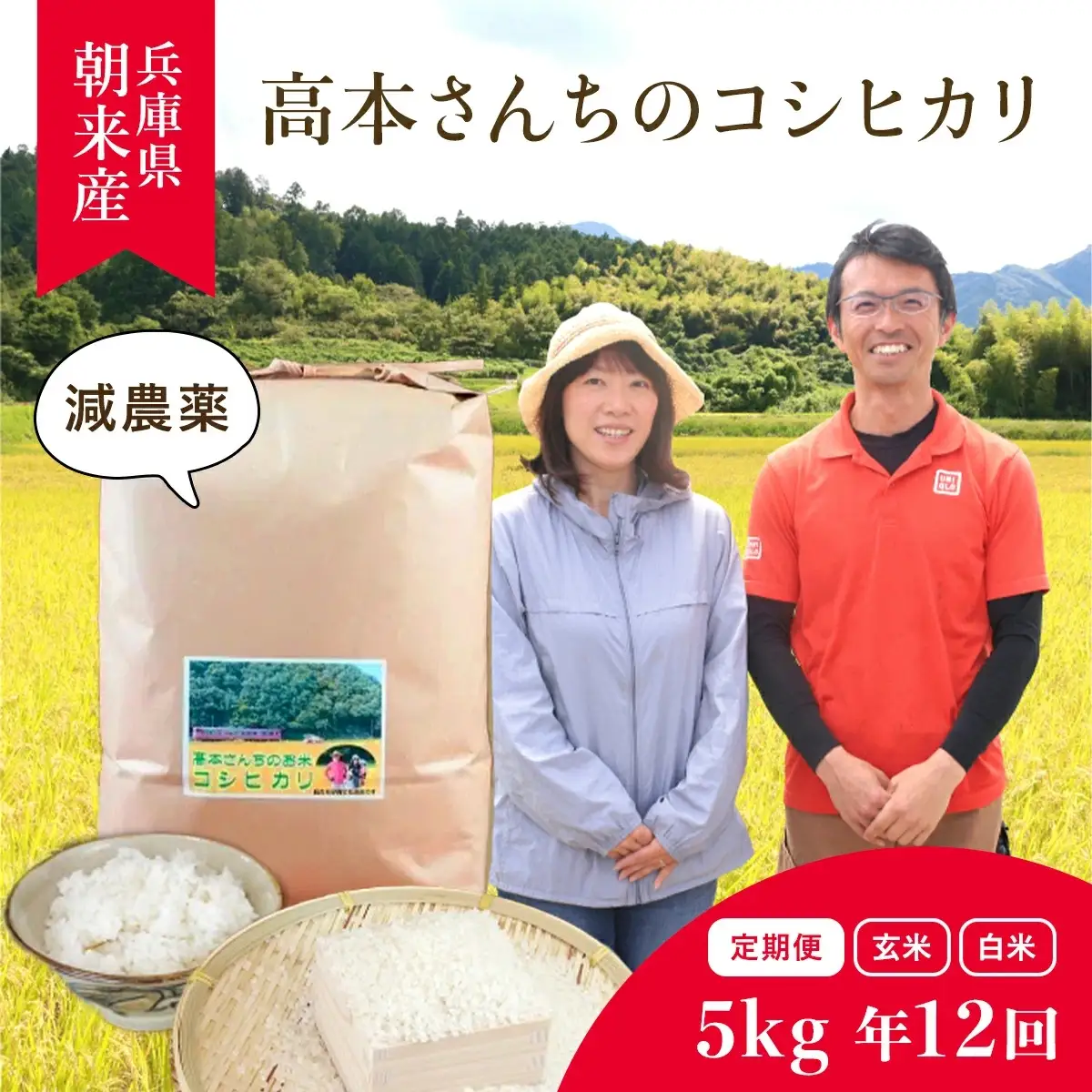 【定期便】高本さんちのお米コシヒカリ5㎏(年12回)【2027年1月開始】 定期便 減農薬 コシヒカリ お米 安心 安全 良質 特別栽培米 美味しい 計60㎏ お試し 高本農場 AS2KDA1