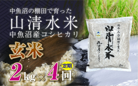 【定期便／全4回】玄米2kg 新潟県魚沼産コシヒカリ「山清水米」 