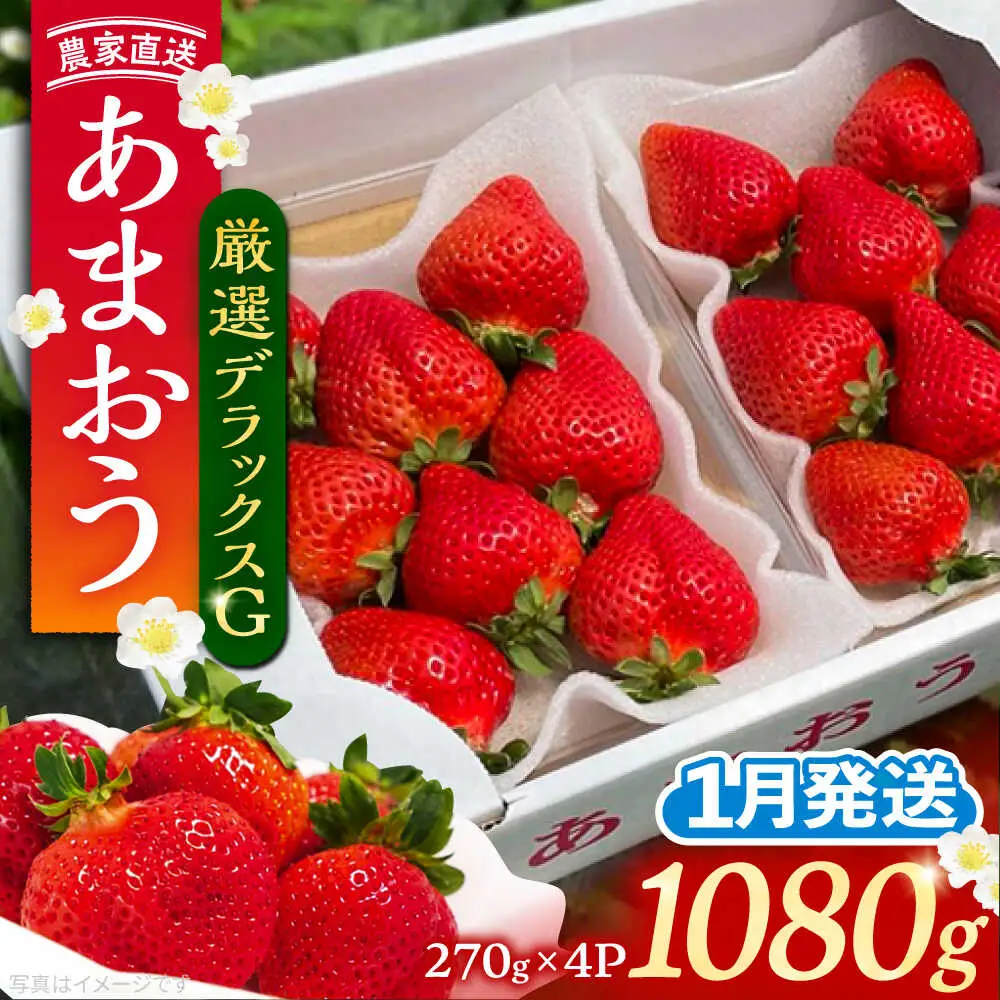 【先行予約】【1月発送】農家直送 あまおう 厳選デラックスG 1080g(270g以上×4P)土耕栽培[VAB003]果物 あまおう