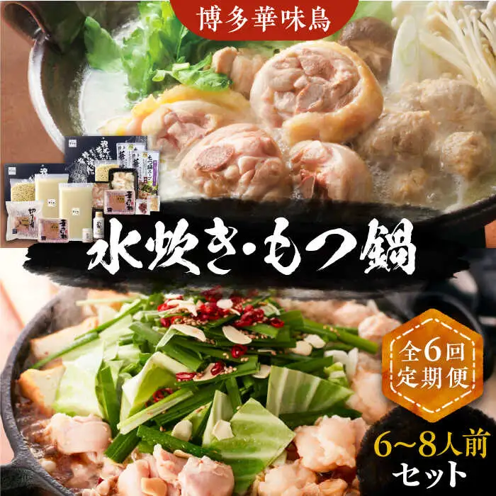 【全6回定期便】博多華味鳥 水炊き＆もつ鍋 セット 6~8人前 [VAC019]博多 福岡 鍋 鶏 水たき みずたき もつ もつ鍋