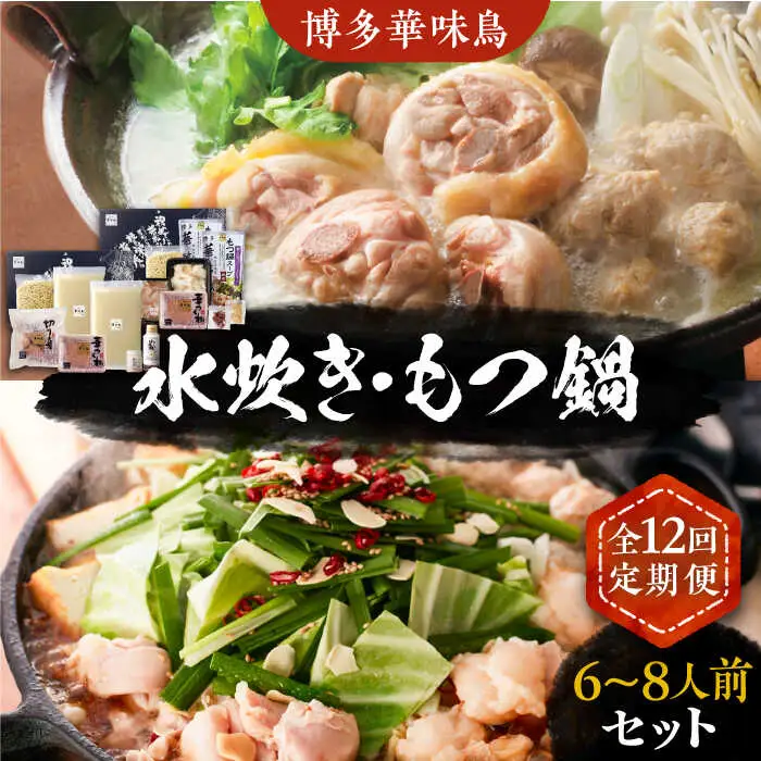 【全12回定期便】博多華味鳥 水炊き＆もつ鍋 セット 6~8人前 [VAC020]博多 福岡 鍋 鶏 水たき みずたき もつ もつ鍋