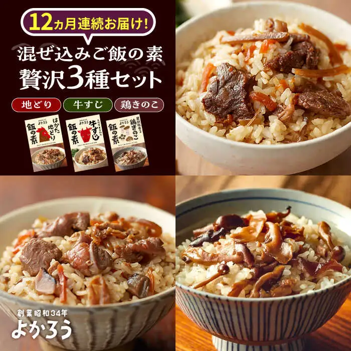 【全12回定期便】よかろう 混ぜ込みご飯の素 贅沢3種 食べ比べ セット 詰め合わせ [VBA046] ご飯の素 炊き込みご飯の素