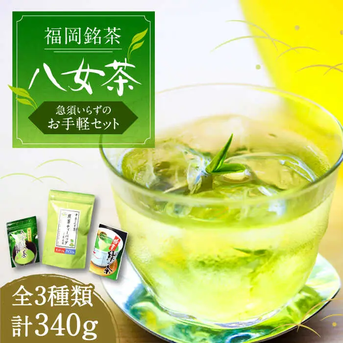 福岡銘茶 八女茶 ティーバッグ付 3種 340g 急須要らずのお手軽セット（便利なチャック付）[VCL031]
