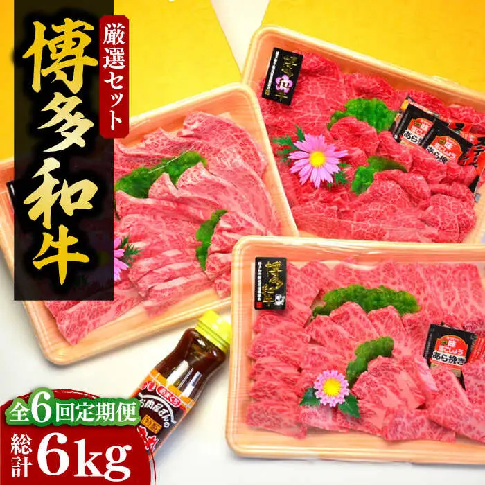【全6回定期便】【化粧箱入】A5〜A4ランク 博多和牛 厳選セット（計1150g）焼肉たれ・塩胡椒付[VCL118]