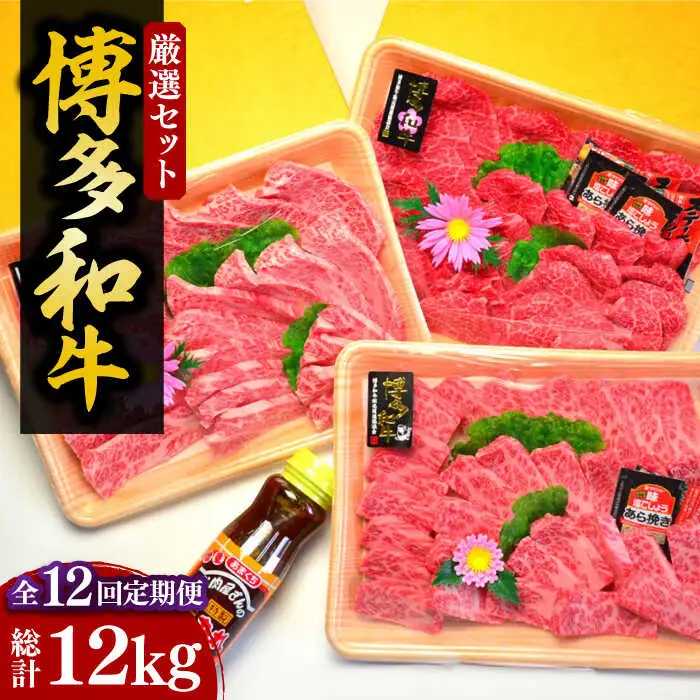 【全12回定期便】【化粧箱入】A5〜A4ランク 博多和牛 厳選セット（計1150g）焼肉たれ・塩胡椒付[VCL119]