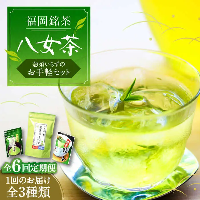 【全6回定期便】福岡銘茶 八女茶 ティーバッグ付 急須要らずのお手軽セット（便利なチャック付）[VCL127]