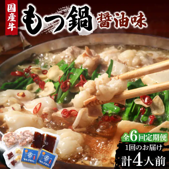 【全6回定期便】国産牛 もつ鍋 醤油味2人前×2セット（計4人前）〆はマルゴめん 福岡県産の米粉麺付き[VCL133]