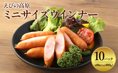えびの高原 ミニサイズ ウインナー 80g×10パック 合計 800g 豚肉 牛肉 人気 おかず お弁当 おつまみ 総菜 冷蔵 加工品 焼肉 ギフト 九州 宮崎県 えびの市 送料無料