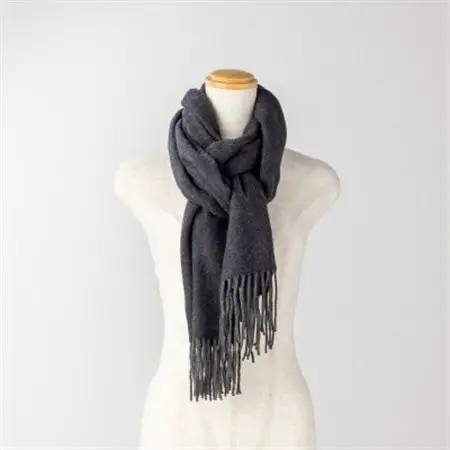 【B1-2】大判　カシミヤ100%　マフラー(チャコールグレー×ブラック)_装飾品・工芸品 マフラー・手袋 服飾小物 _【1491193】