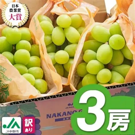 【2026年発送】訳ありシャインマスカット3房1.3kg以上　ご自分へのご褒美　JA中野市から産直【配送不可地域：離島】【1422800】