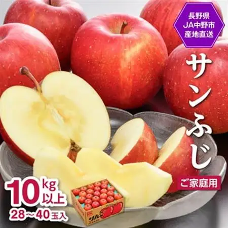 【先行受付】JA中野市「サンふじ」 ご家庭用 訳あり 10kg以上(28～40玉入り)【1481013】