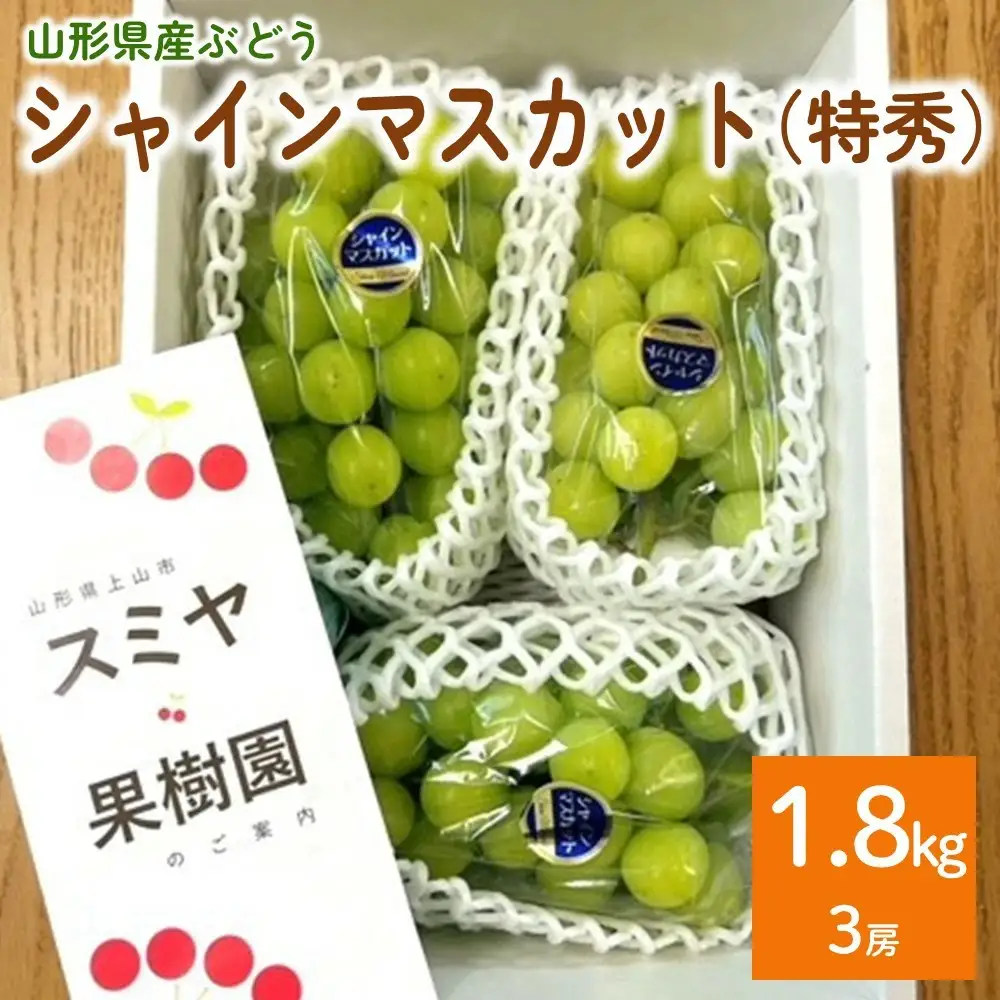シャインマスカット　３房　合計１.８ｋｇ　特秀品・化粧箱入り　0047-2611