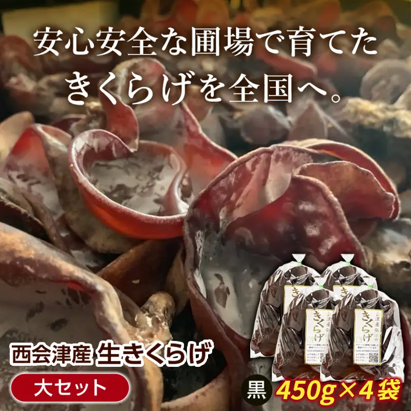 期間限定》西会津産 生きくらげ 大セット (黒450g×4袋) F4D-2263