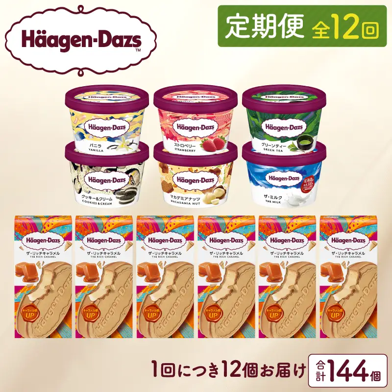 ＜全12回定期便・連続＞ハーゲンダッツ『ミニカップ＆クリスピーサンドセット(合計144個)』アイスクリーム アイス スイーツ デザート ミルクアイス アイススイーツ アイスデザート_H0016-139