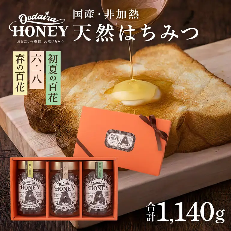国産天然 非加熱はちみつ 380g 3本セット「春の百花」「6.18」「初夏の百花」