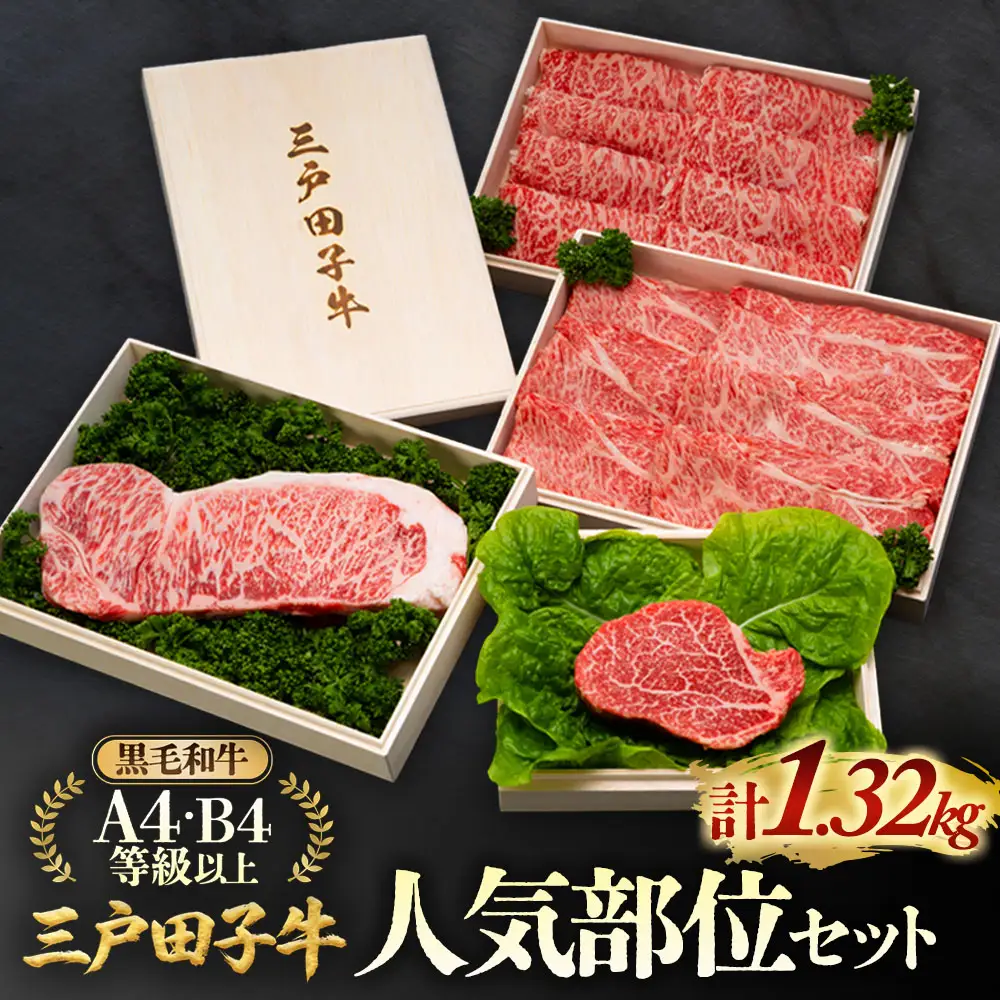 国産和牛 人気部位セット 1.32kg 黒毛和牛「三戸・田子牛」