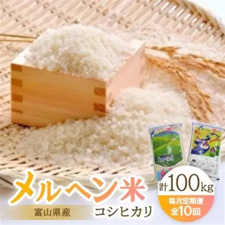 【毎月定期便】富山県メルヘン米コシヒカリ計100kg(10kg×10回)全10回【4013233】