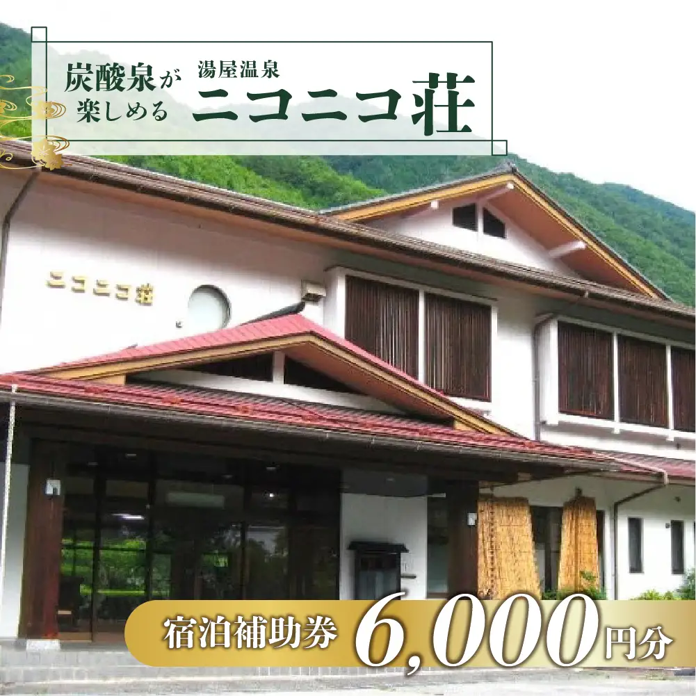 湯屋温泉【ニコニコ荘】宿泊補助券（6,000円分）【a027-2】